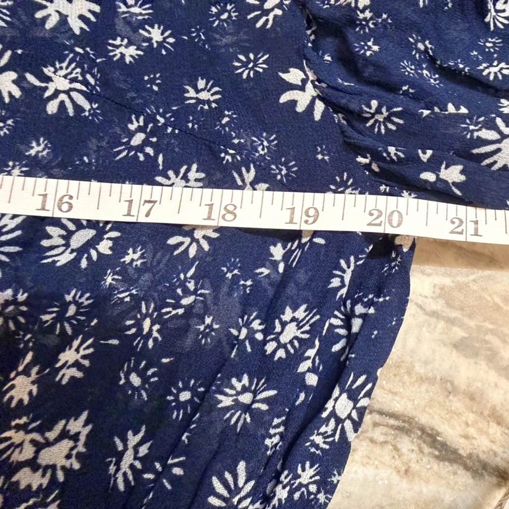 Free People Navy Blue Floral Midi Dress XS Long Sleeve Boho Peasant